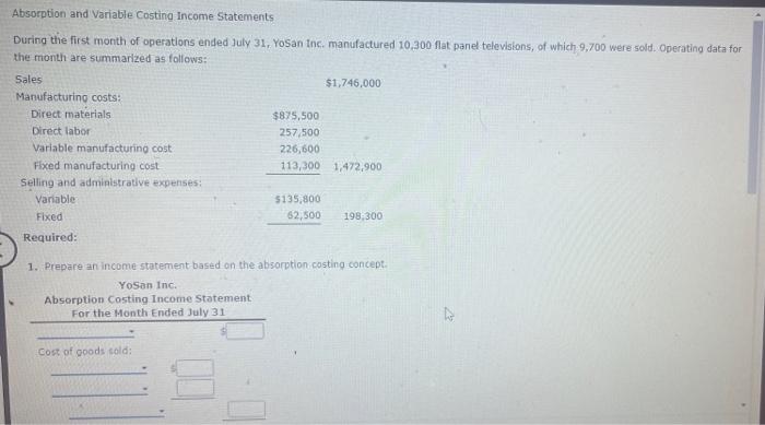 Solved Absorption And Variable Costing Income Statements | Chegg.com