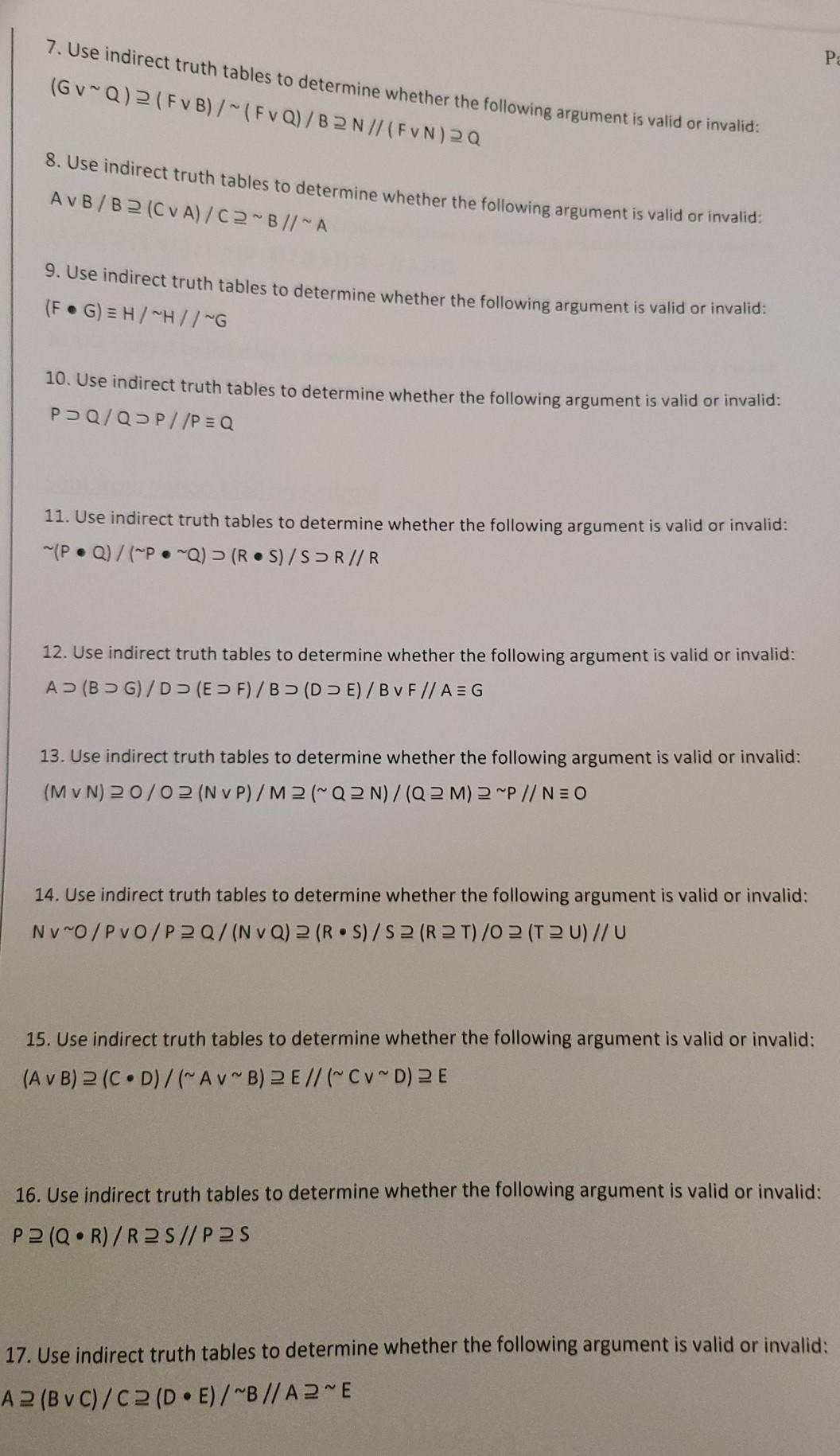 Solved Indirect Truth Tables Homework 1 Remember Start B Chegg Com