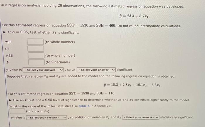 Solved In a regression analysis involving 26 observations, | Chegg.com
