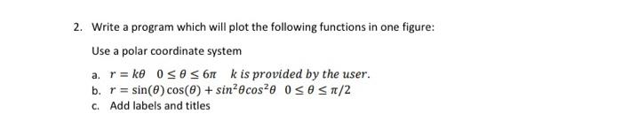 Solved 2. Write a program which will plot the following | Chegg.com