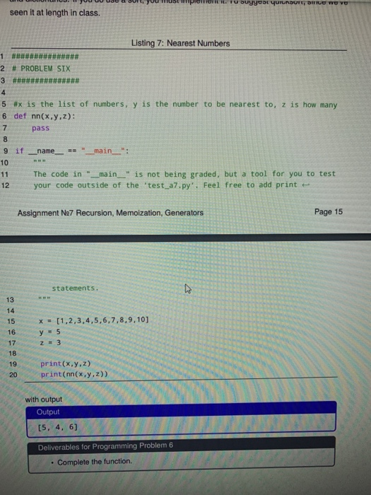 Solved Problem 6: Nearest Numbers Assume you have a list of | Chegg.com