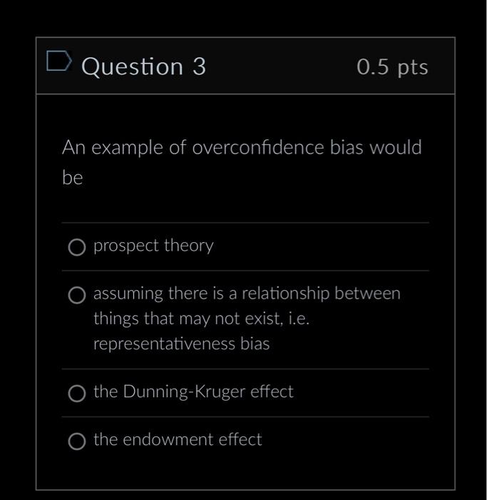 Solved Question 3 0.5pts An example of overconfidence bias | Chegg.com