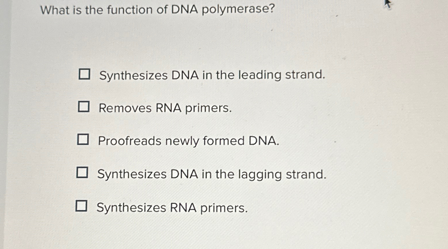 Solved What is the function of DNA polymerase?Synthesizes | Chegg.com 