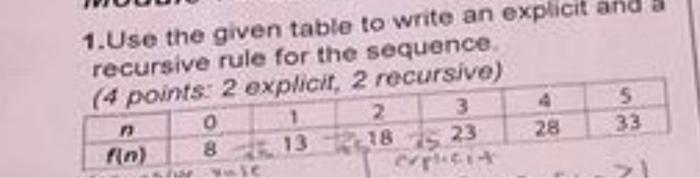 Solved 1.Use the given table to write anexplicit and a | Chegg.com