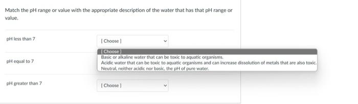 Solved Match the pH range or value with the appropriate | Chegg.com