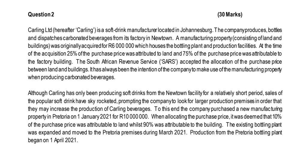 Carling Ltd (hereafter 'Carling') is a softdrink