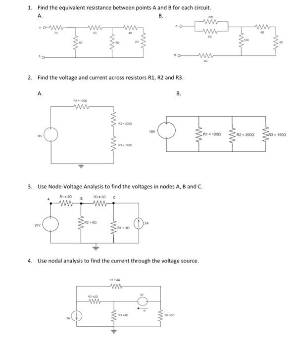 Solved 1. Find the equivalent resistance between points A | Chegg.com