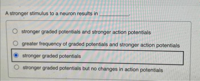 Solved A stronger stimulus to a neuron results in stronger | Chegg.com