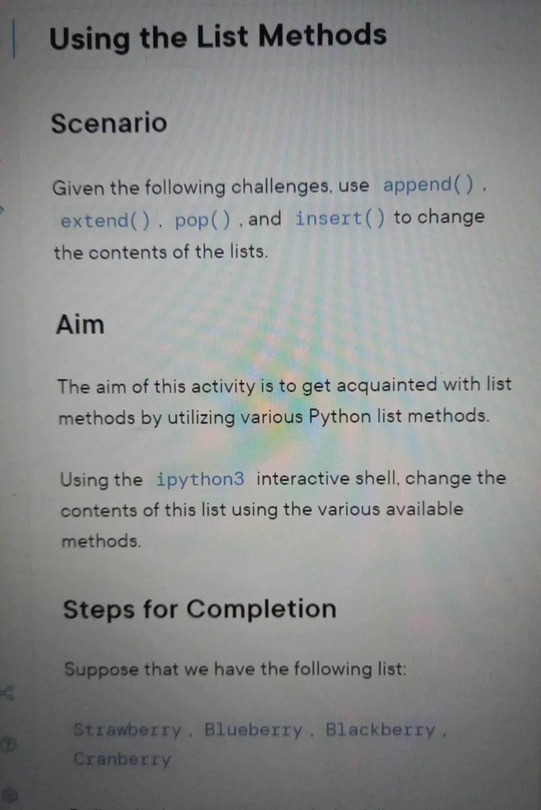Solved Using the List Methods Scenario Given the following | Chegg.com
