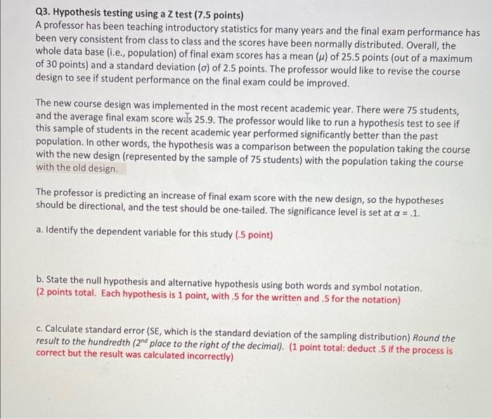Solved Q3. Hypothesis testing using a Z test (7.5 points) A | Chegg.com