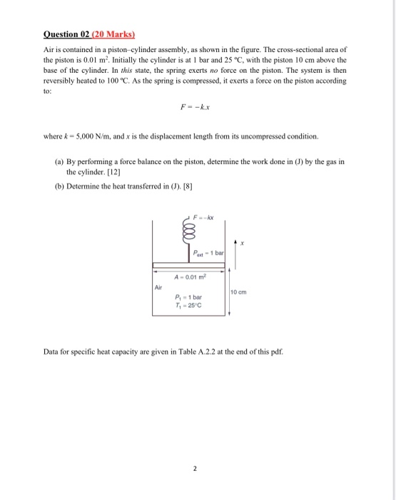 Solved Question 02 (20 Marks) Air is contained in a