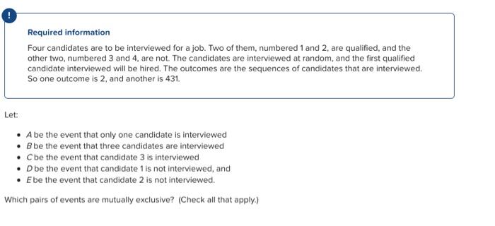 Solved Required Information Four Candidates Are To Be | Chegg.com