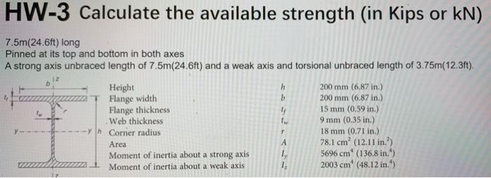 Solved HW-3 Calculate the available strength (in Kips or kN) | Chegg.com