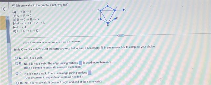 Solved Which are walks in the graph? If not, why not? (a) | Chegg.com