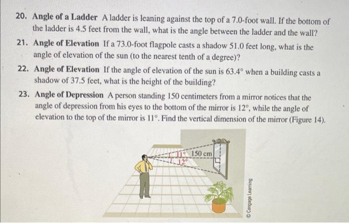 Solved a 20. Angle of a Ladder A ladder is leaning against | Chegg.com
