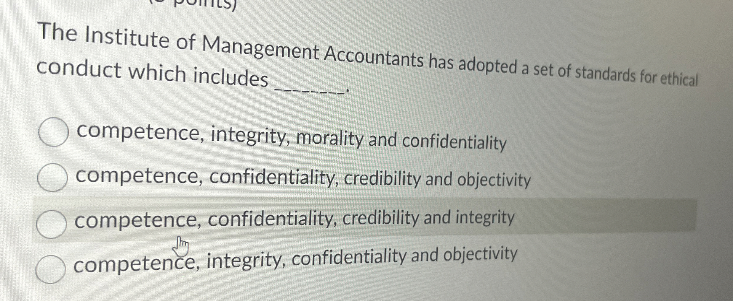 Solved The Institute of Management Accountants has adopted a | Chegg.com