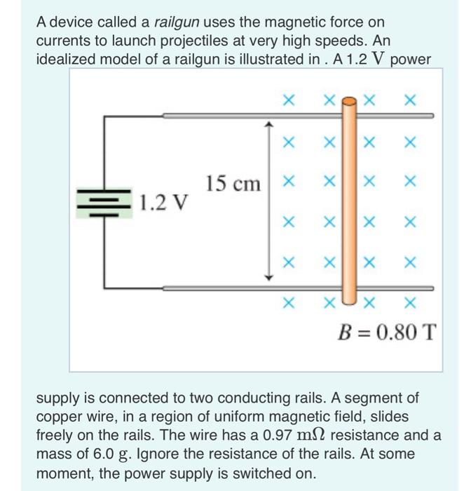 Solved A device called a railgun uses the magnetic force on | Chegg.com