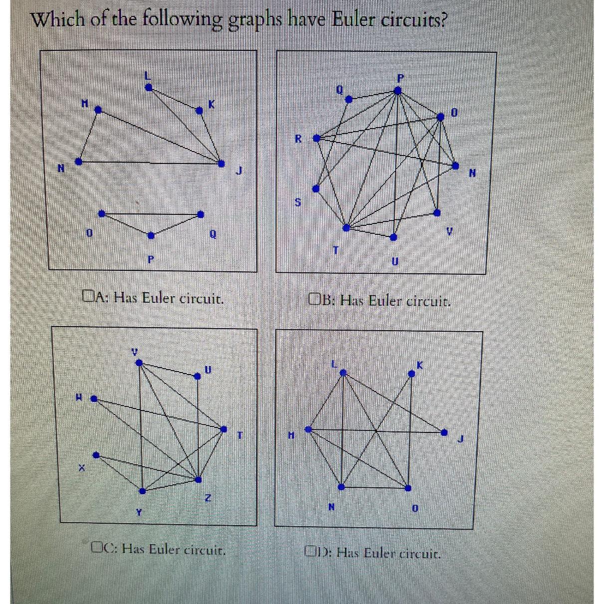 Solved Which Of The Following Graphs Have Euler Circuits?QA: | Chegg.com