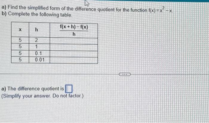 Solved a) Find the simplified form of the difference | Chegg.com