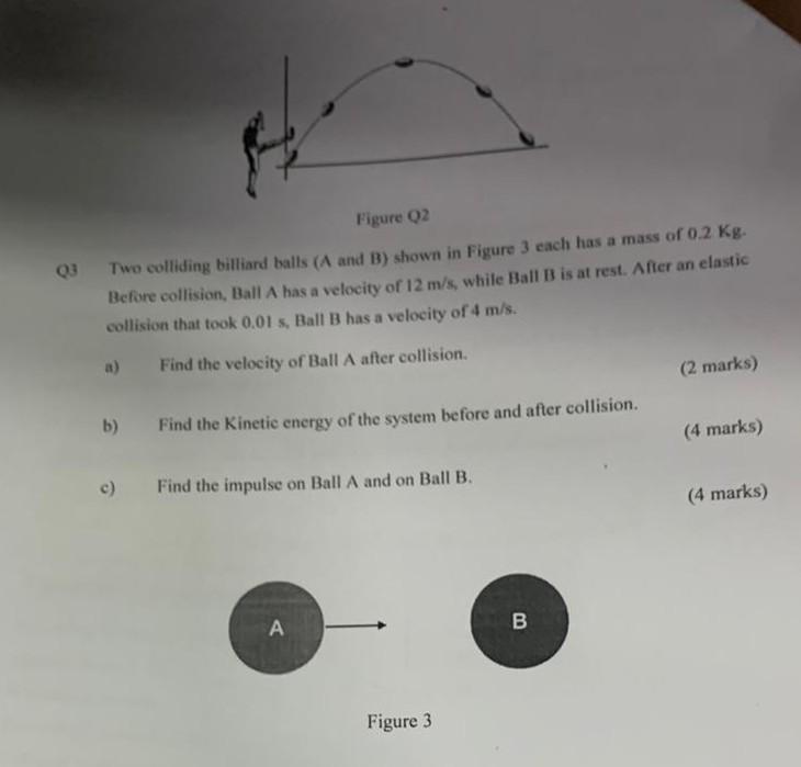 Solved Q3. Two colliding billiard balls (A and B) shown in