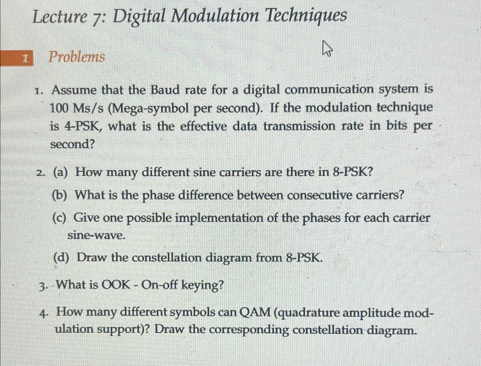 Solved Lecture 7: Digital Modulation Techniques1 | Chegg.com