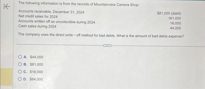 Solved The company uses the direct write - off method for | Chegg.com