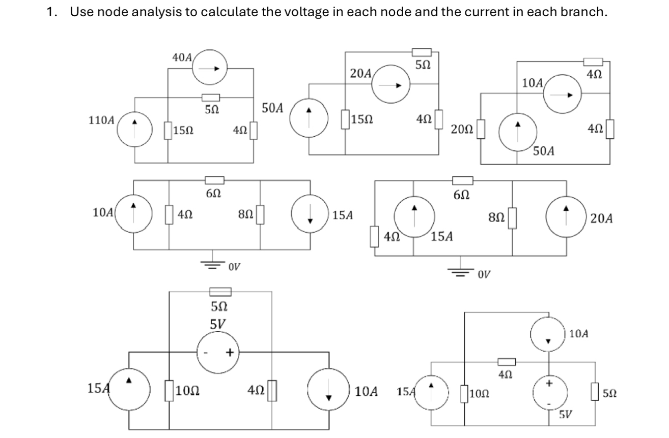 Solved Use node analysis to calculate the voltage in each | Chegg.com