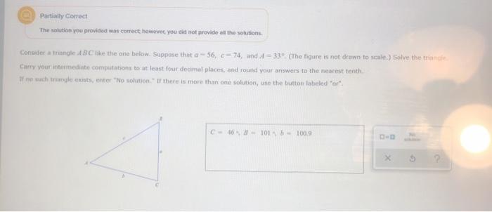Solved Partially Correct The solution you provided was | Chegg.com