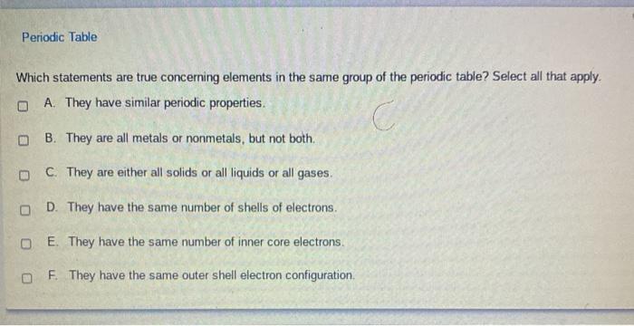 Solved Periodic Table Which statements are true concerning | Chegg.com