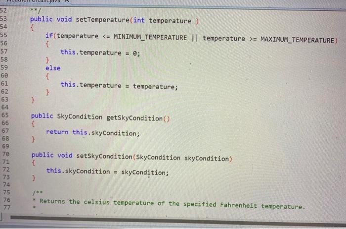Solved WeatherForcastjava X 1 public class WeatherForcast 2 | Chegg.com