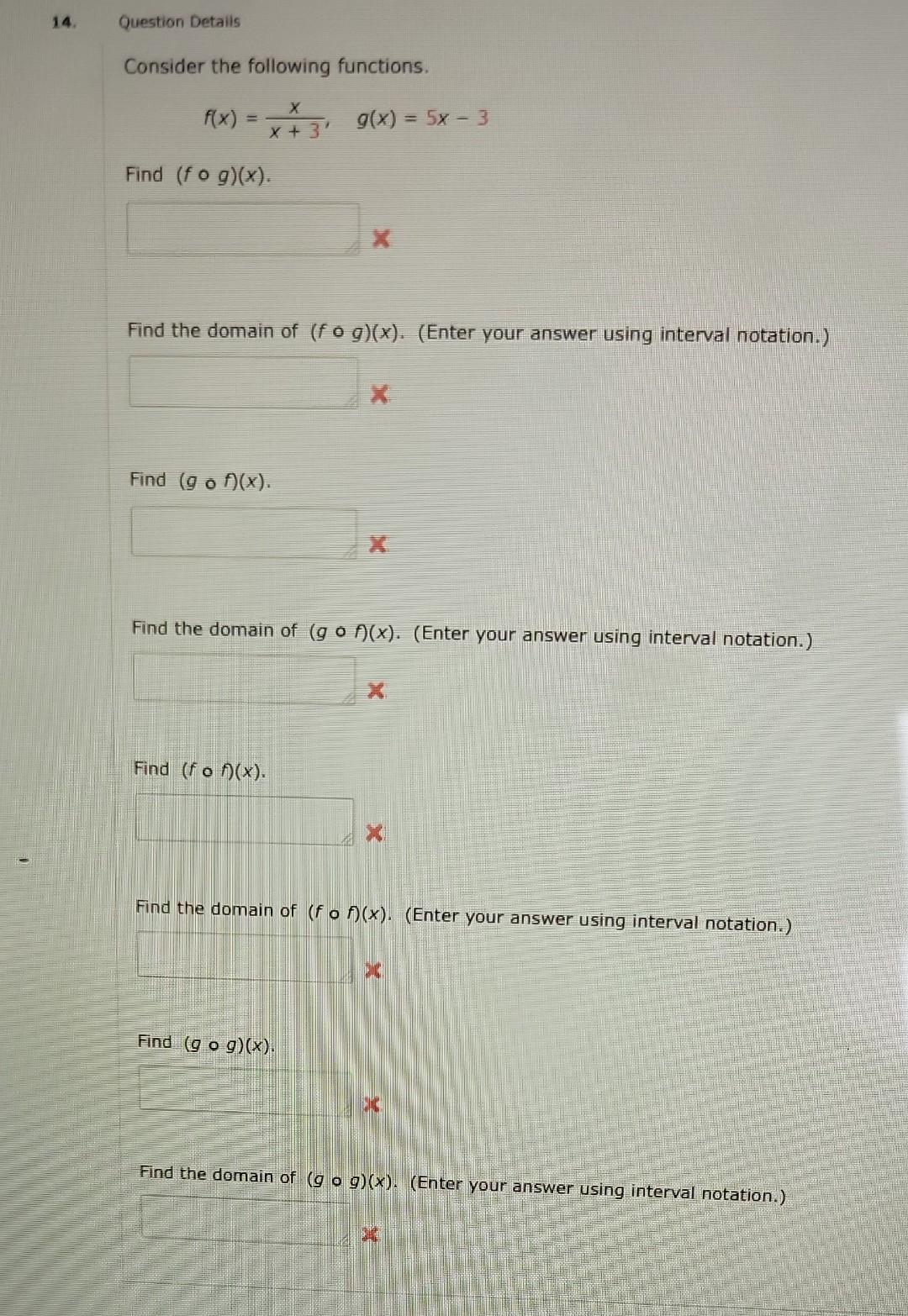 Solved Consider The Following Functions F X X 3x G X 5x−3