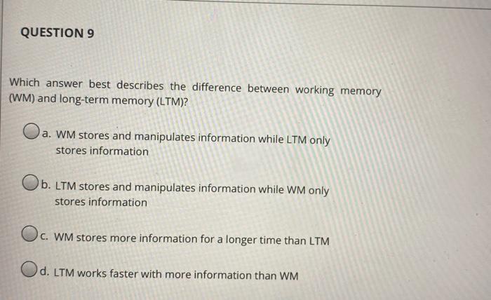 Solved QUESTION 9 Which answer best describes the difference | Chegg.com
