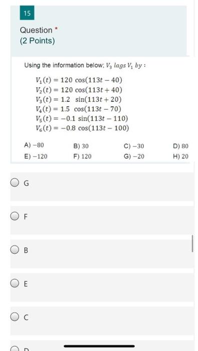 Solved 15 Question (2 Points) Using the information below; | Chegg.com