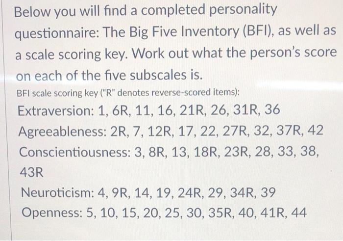 Below you will find a completed personality | Chegg.com