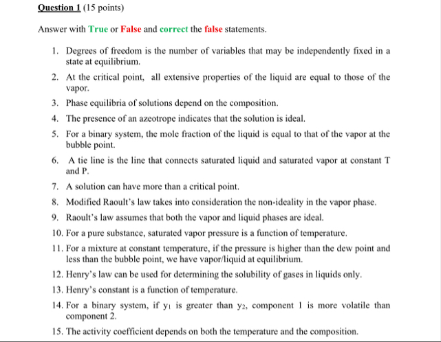 Question 1 (15 ﻿points)Answer with True or False and | Chegg.com