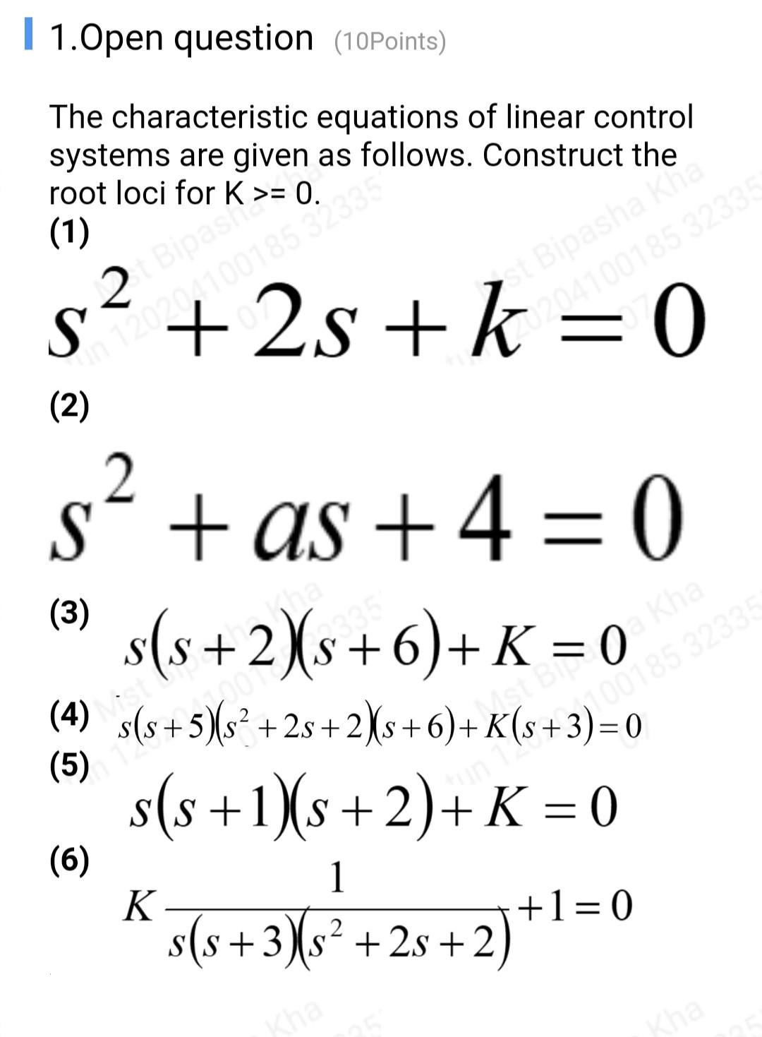 Solved systems are given as follows. Construct the | Chegg.com