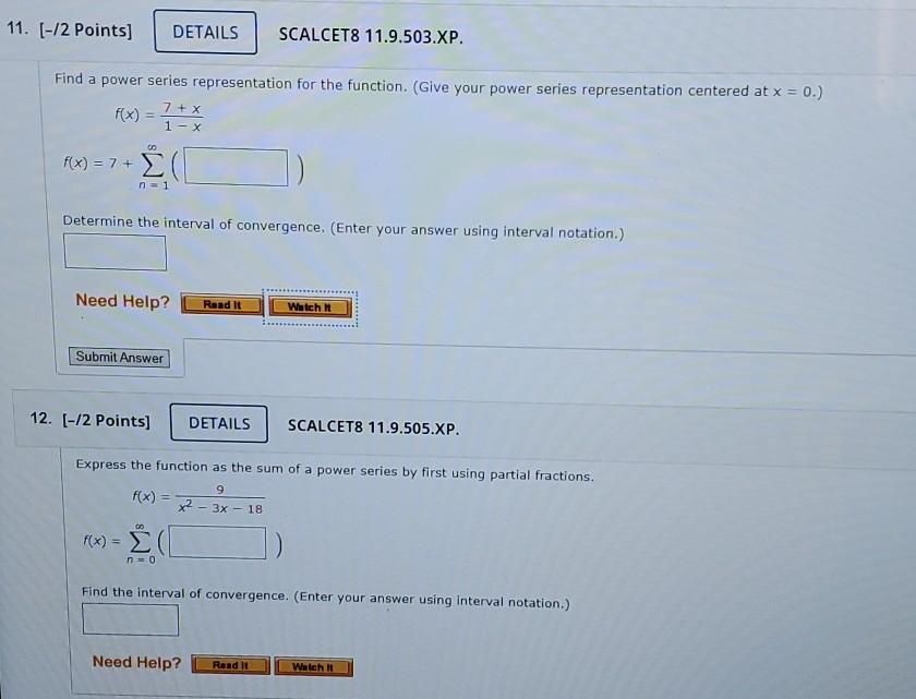 Solved 11. [-12 Points] DETAILS SCALCET8 11.9.503.XP. Find A | Chegg.com