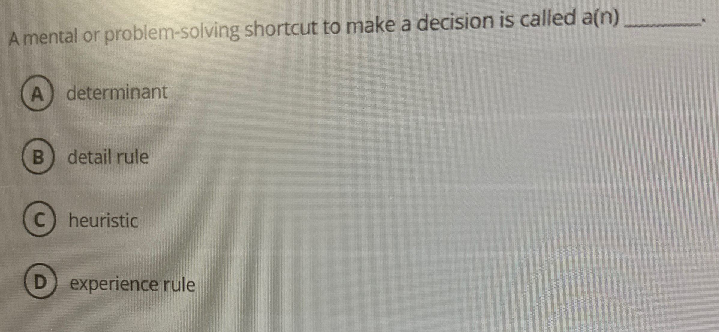 a mental or problem solving shortcut to make a purchase decision