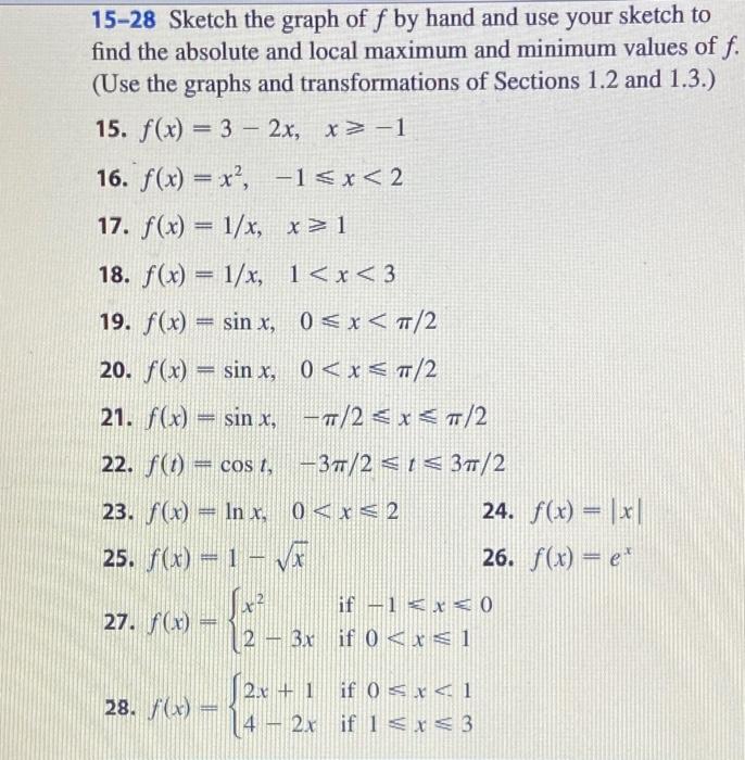 Solved 15-28 Sketch the graph of f by hand and use your | Chegg.com