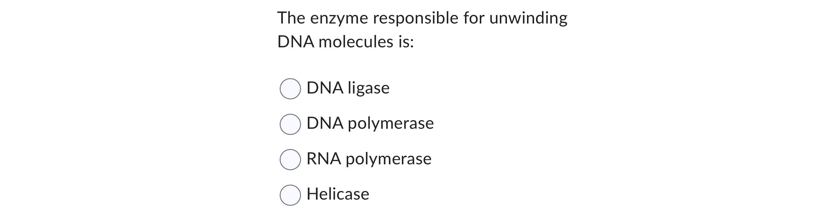 Solved The enzyme responsible for unwinding DNA molecules | Chegg.com