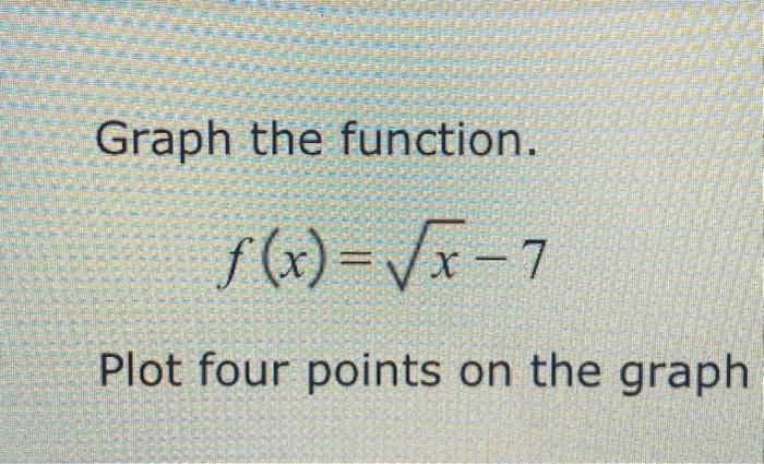 Solved Graph the function. f(x)=x−7 Plot four points on the | Chegg.com