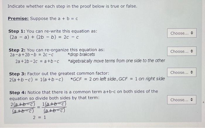 Solved Indicate whether each step in the proof below is true | Chegg.com