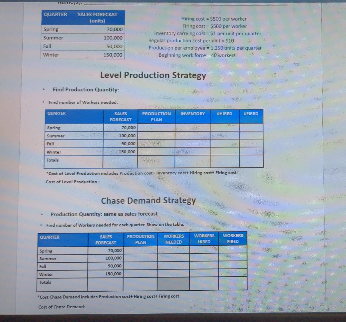 Level Production Strategy Find Production Quantity: - | Chegg.com