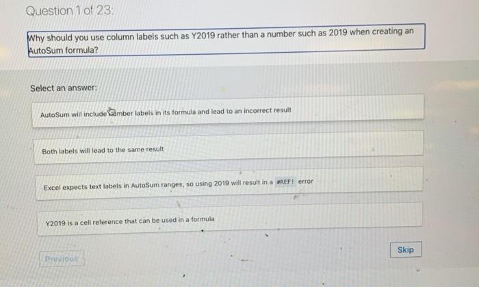 Solved question 1 of 23 why should you use column labels chegg
