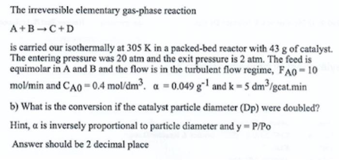 Solved The Irreversible Elementary Gas-phase Reaction | Chegg.com