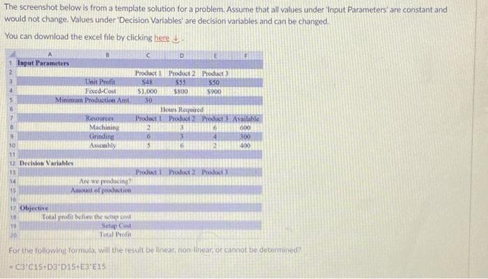 The screenshot below is from a template solution for | Chegg.com