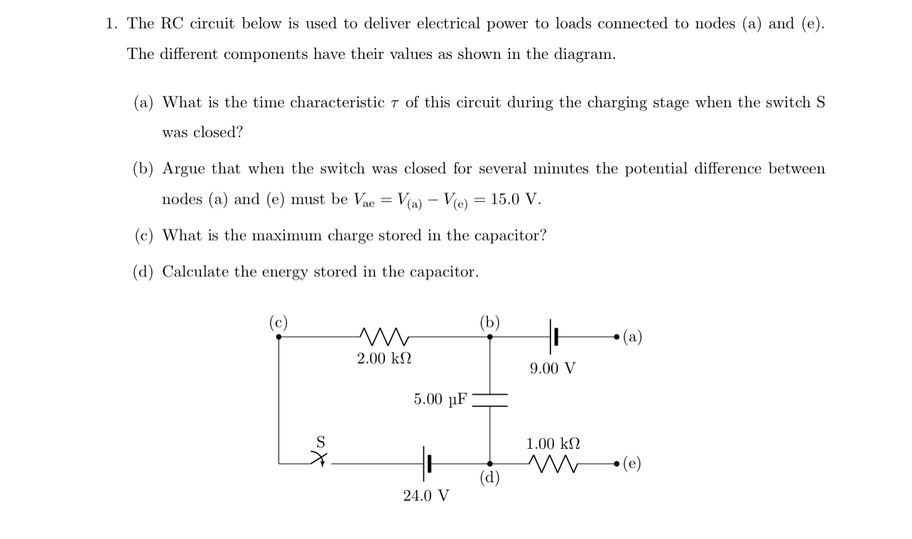 Solved The RC circuit below is used to deliver electrical | Chegg.com