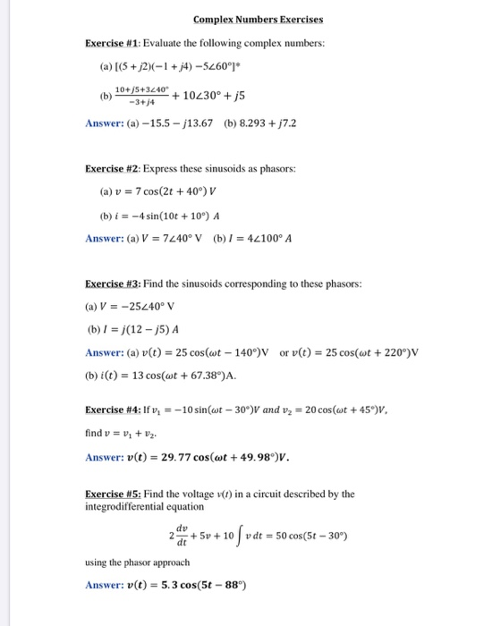 Solved Complex Numbers Exercises Exercise #1: Evaluate The | Chegg.com