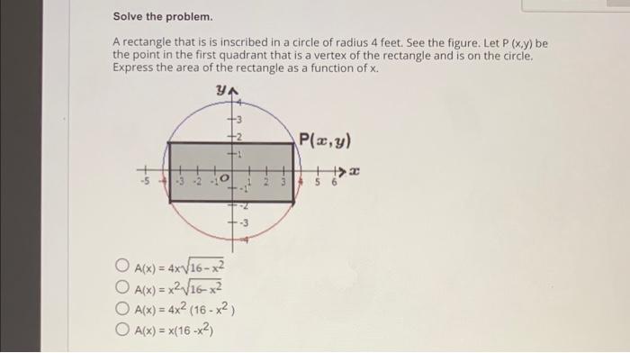 Solved A rectangle that is is inscribed in a circle of | Chegg.com