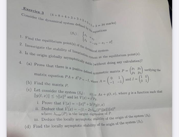 Solved Consider The Dynamical System Definged By (4+8+3+3=34 | Chegg.com